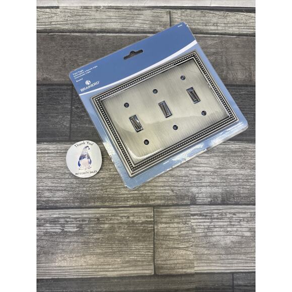 allen + roth Beaded 3-Gang Brushed Satin Pewter Triple Toggle Wall Plate {1} - Picture 8 of 8